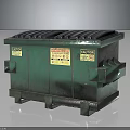 Green Industrial Waste Container With Corrugated Lid And Caution Labels