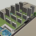 Modern Urban Building Complex With Glass Facades And Mixed Rise Structures