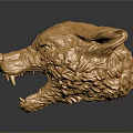 Golden Wolf Head Sculpture Featuring Detailed Texture Open Mouth And Shiny Finish