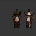 Medieval Warrior Character Design With Cross Cloak Scroll And Weapon Front Back Views 3d model