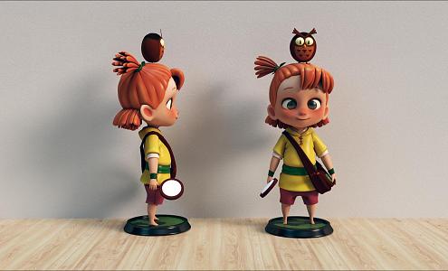 Cartoon girls children Q version of children's cartoon children 3d model