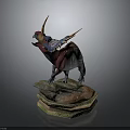 Detailed Colorful Triceratops Dinosaur Model Standing On Rock Base