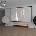 Modern Projection Monitoring Setup With Large Screen Projector Speakers And Flame Effect Fireplace