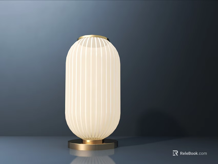 Modern Elegant Table Lamp With White Striped Shade And Gold Metal Base 3d model 