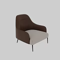 Modern Accent Chair With Brown Leather Back Beige Fabric Cushion And Black Slim Legs