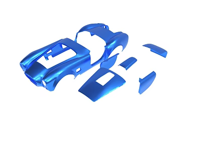 Blue Model Car Body Parts Including Main Shell And Components 3d model