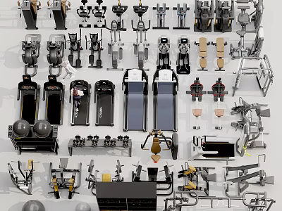 Diverse Sports Equipment Collection Including Treadmills Dumbbells Barbells And Fitness Machines 3d model