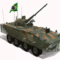 Brazilian Wheeled Tank with Camouflage Paint Cannon and National Flag