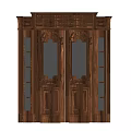 Elegant Classic Wooden Double Door with Ornate Carvings and Glass Panels