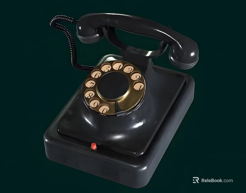 Vintage Rotary Dial Telephone With Classic Black Design And Brass Number Buttons 3d model 