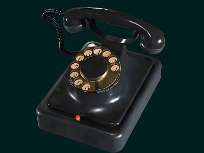 Vintage Rotary Dial Telephone With Classic Black Design And Brass Number Buttons 3d model