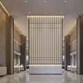 Modern Sales Office Interior Design With Marble Flooring Glass Facade And Reception Desk