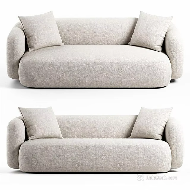Light Beige Modern Two-Seater Sofa with Soft Fabric Cushions and Comfortable Design 3d model 