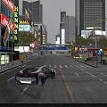 Vibrant Night Commercial Street With Neon Billboards Tall Buildings And Modern Sports Car