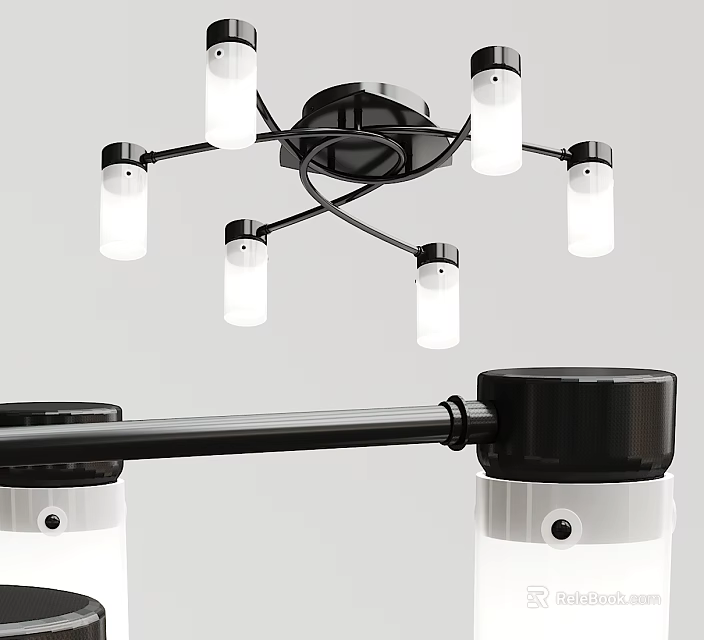 Modern Ceiling Light Fixture With Multiple White Bulbs And Black Frame Design 3d model 