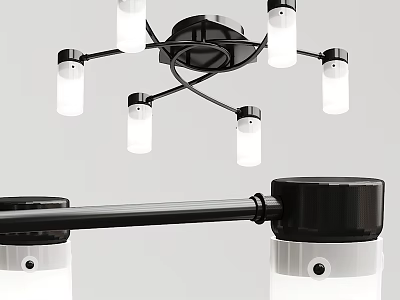 Modern Ceiling Light Fixture With Multiple White Bulbs And Black Frame Design 3d model