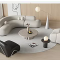 Curved Sofa and Round Coffee Table Set With Floor Lamp Armchair and Decorative Painting