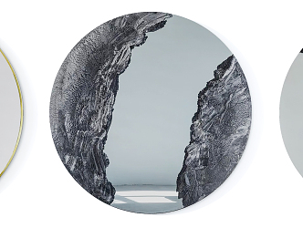 Modern round frame painting gray blue artistic conception abstract round hanging painting combination 3d model