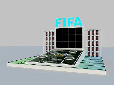 FIFA Exhibition Stand Design With Large Screen And Decorative Display Elements 3d model