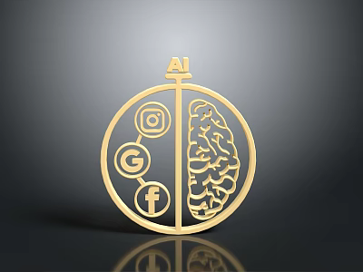 AI Integrated Golden Circular Home Decor Accessory With Brain Pattern And Icons 3d model