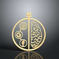 AI Integrated Golden Circular Home Decor Accessory With Brain Pattern And Icons 3d model