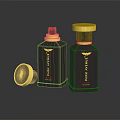Park Avenue Perfume Bottles With Black Design And Gold Caps On Dark Reflective Surface