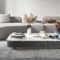 Modern Light Gray Sofa Coffee Table Set With Marble Top Pillows Throw Blanket And Decorative Items 3d model