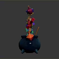Gray Background With Blue Cauldron Green Liquid Balance Scale Gems And Colorful Icons With Reflections