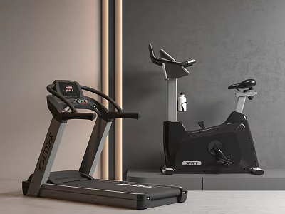 Modern Home Gym Sports Equipment With Treadmill And Stationary Exercise Bike 3d model