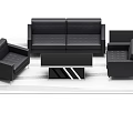 Modern Black Leather Sofa Coffee Table Set With Armchairs Living Room Setup 3d model