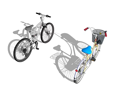 Stylish Bicycles With Basket Blue Seat White Yellow Frames And Shadows 3d model