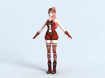 Modern Technology Exhibition Hall Showcasing 3D Character With Pink Hair And Red Outfit 3d model