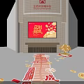 Golden Tree Themed Photo Check-in Spot With White Base Red Carpet And Ornaments