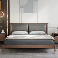 Modern Background Double Bed Simple Space Solid Wood Leather Double Bedside Table 3d model