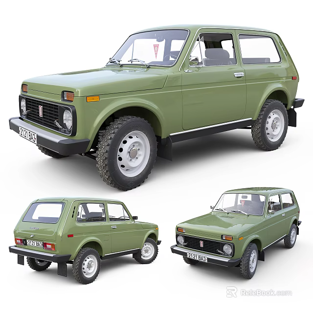Vintage Green Off Road Vehicle With Rugged Design And Large Tires Showcased In Multiple Angles 3d model 