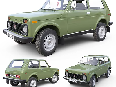 Vintage Green Off Road Vehicle With Rugged Design And Large Tires Showcased In Multiple Angles 3d model