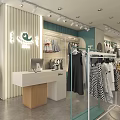 Modern Clothing Store Interior With Hanging Clothes Display Racks Polka Dot Dresses And Mannequins