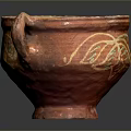 Traditional Ceramic Cup Sculpture With Red Exterior Yellow Interior And Intricate Patterns Handle