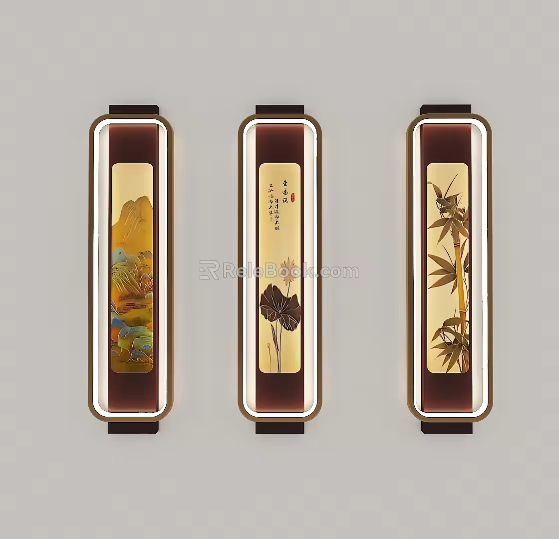 New Chinese style wall lamp combination 3d model
