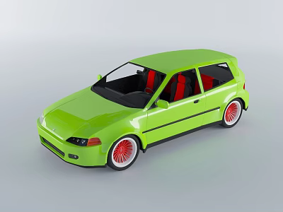 Vibrant Green Hatchback Car With Red Seats Red Wheels And Black Accents 3d model