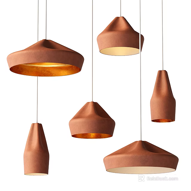 Modern Terracotta Pendant Lights With Various Shapes And Warm Glow For Interior Decor 3d model 