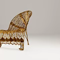 Golden Metal Outdoor Chair With Peacock Feather Pattern For Garden Patio