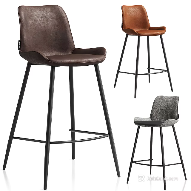 Stylish Modern Bar Stools With Leather Fabric Seats And Metal Legs For Kitchen Bar 3d model 