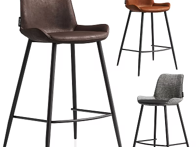 Stylish Modern Bar Stools With Leather Fabric Seats And Metal Legs For Kitchen Bar 3d model
