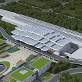 Modern Transportation Hub With Glass Roof Design Surrounding Greenery Roads And Landscaped Areas
