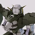Detailed Green And White Gundam Model With Standing Pose Rifle And Yellow Head
