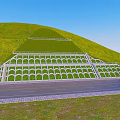 Scenic Green Hill Landscape With Steps Arch Structures Road And Grass 3d model