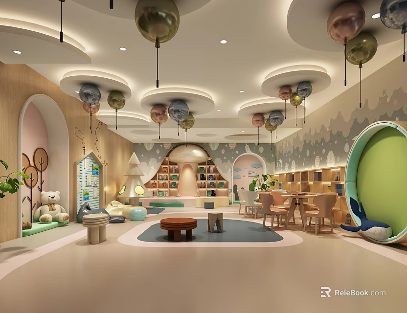 Modern Kindergarten Interior Design With Colorful Decor And Soft Furniture 3d model 