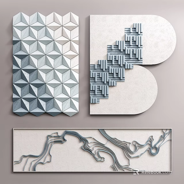 Modern Wall Decor With Geometric 3D Textured Panels And Abstract Curved Artistic Shapes 3d model 