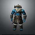 Blue Skinned Horned Bearded Warrior Character With Leather Fur Attire